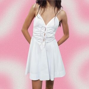 ZARA White Ruched Tie-Front Mini Dress – Size S